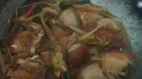 Pork Local style with bamboo shoots and ginger leaves with dry fry yummy