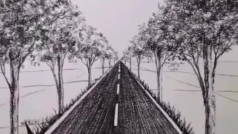 Amazing Drawing Road Side Trees 🌳