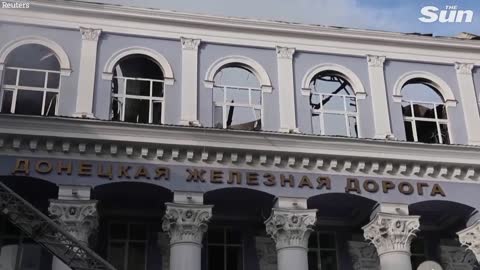 Railway office in Donetsk is blown up after being hit by Russian shells