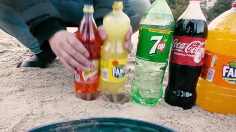 Eruption Big Volcano and Spiral Worm From Coca-cola,Fanta , Mirinda and MENTOS