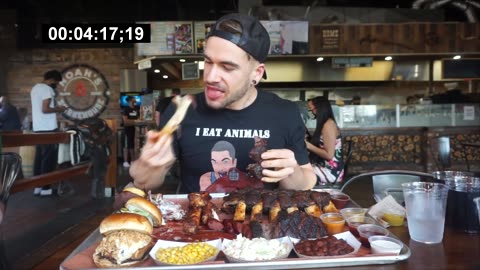 GIANT BBQ PLATTER CHALLENGE TEXAS STYLE BBQ BRISKET, RIBS, SAUSAGE MAN VS FOOD