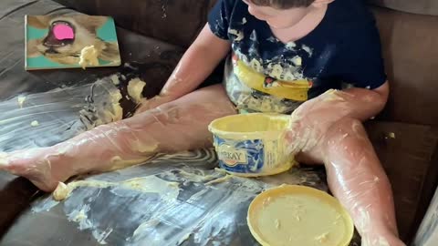 Toddler Makes A Buttery Mess