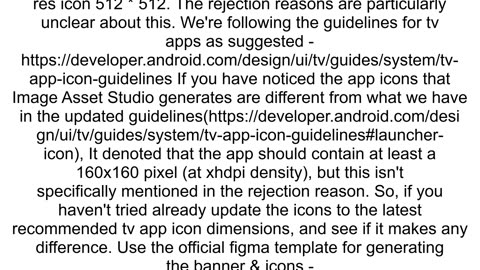 Android TV app rejected with reason quotNo fullsize app banner andor iconquot
