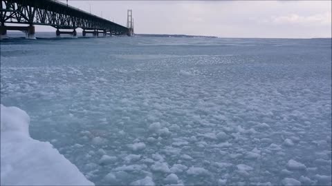 Icy Waves Under the Mackinac Bridge