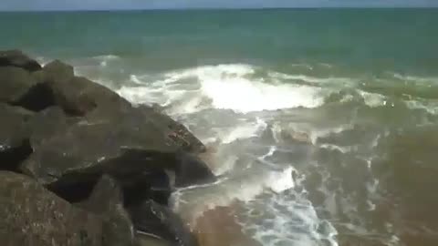 The sea hits the rocks on the shore with force, beautiful waves! [Nature & Animals]