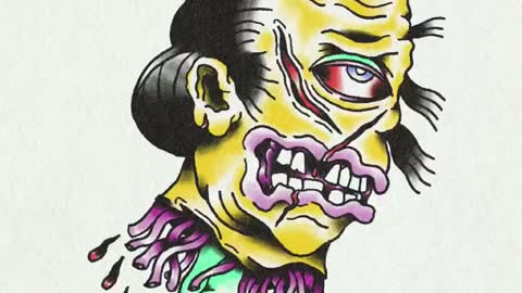 Tattoo Flash: Severed Samurai Cyclops Head