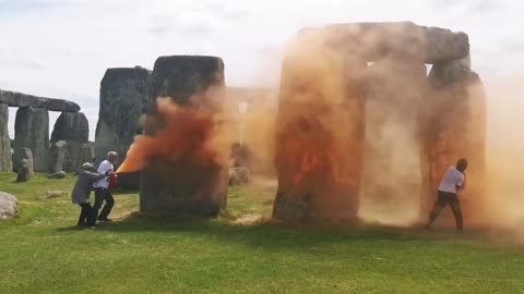 Just Stop Oil have vandalised Stonehenge with orange paint.