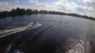 Inflatable Tube Nearly Clips Jet Ski