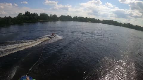 Inflatable Tube Nearly Clips Jet Ski