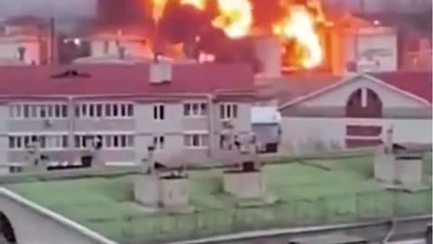 Russian oil depot burning after a Ukrainian strike _ Russia Ukraine War _ #shorts