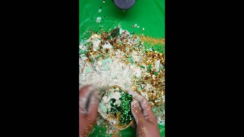 ASMR Gold&Green Saint Patrick Day Clay Cracking, Soap roses, soap balls, soap boxes with starch