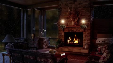 Cozy Living Room Ambience - Fireplace and Rain Sounds for Sleeping | Studying | Relaxing | 3 Hours