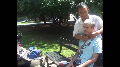 Luodong Massages Skinny White Man On The Park Bench