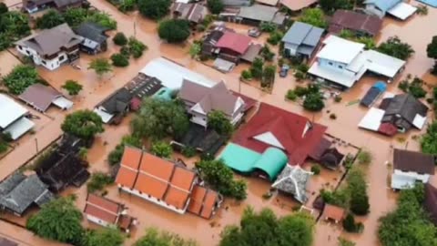 Massive flooded due to extreme rains in the Nan Province, Thailand