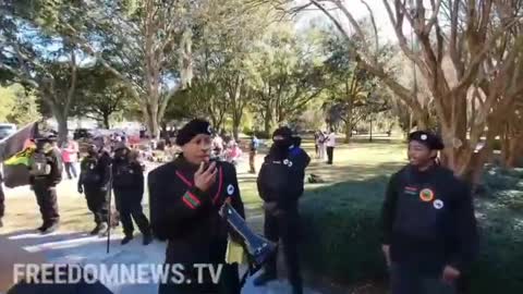 Brunswick Georgia - Black Militia outside of Glynn County Courthouse chanting Black Power.