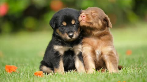 Two lovely puppy playing own friend.