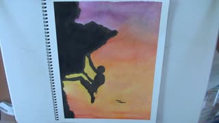 Oil Pastel Painting Rock Climbing at Dawn