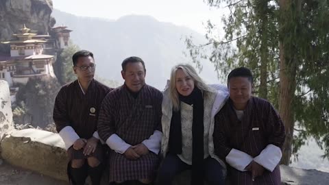 Marcia Thanks Guides on Mountain Trail in Bhutan | Kimpton's Bright Lights Travel Show