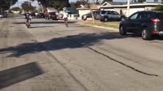 Boy white shirt skateboard falls off slides