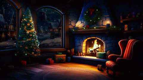 Holiday Fireplace on a Majestic Winter Night