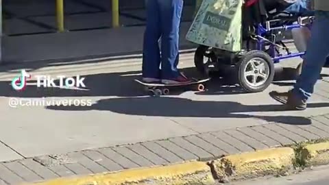 Grandma and Grandpa going for a roll down the street