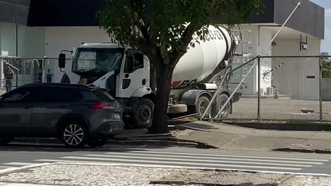 Cement Truck Loses Brakes And Coasts Backward