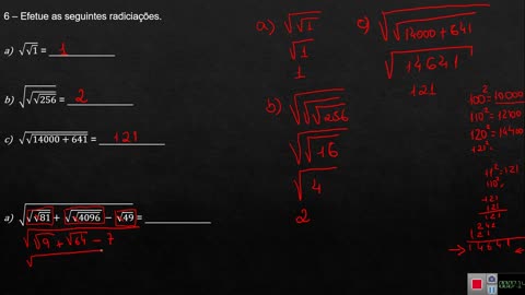 Sefa 6º Ano - Revisão Matemática – Capítulo 1 - Parte 3 - Radiciação - Nº 6 e 7.