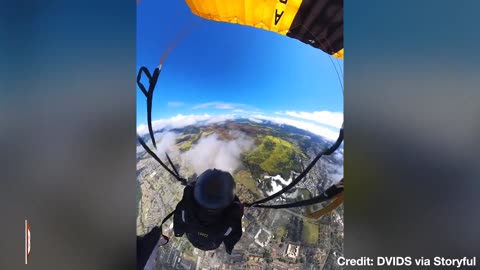 Helmet Camera Captures U.S. Army Golden Knights Sky Dive Out of Helicopter to Celebrate July 4