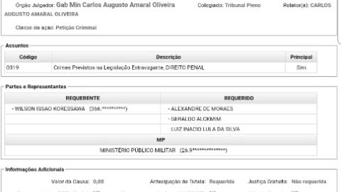 Novo processo no STM - Processo do superior Militar contra Alckmin, Alexandre de Moraes e Lula 12/12