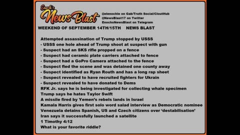 Weekend of September 14/15, 2024 News Blast