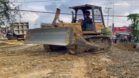 The best new project land filling up nice showing great talented skill driver Bulldozer moving dirt