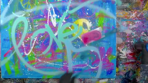 Colorful Pop Art / Abstract Painting Demo With Stencils | Peace