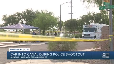 Car goes into canal during police shootout in Glendale