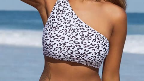 Popvil Wild Leopard Cutout One Shoulder Bikini Set