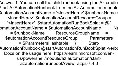 How to call a child powershell runbook inline from a parent powershell runbook in Azure automation