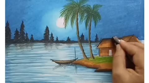 How to Paint a Beautiful Moonlit Night with Oil Pastels | Easy Step-by-Step Guide