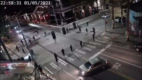 Seattle Antifa radicals try to stop traffic outside the East Precinct