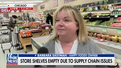 A grocery store owner in Chicago says she has "never seen anything like this," with bare shelves, false stocking, and higher prices.