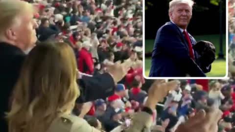 Trump and Melania having fun doing the Tomahawk Chop at The World Series.