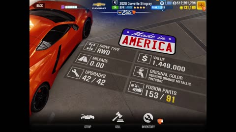 CSR2 2020 Corvette Stingray 9.736 - Shift/Tune Extra Fusions