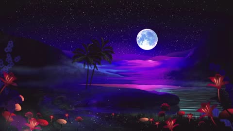 Peaceful Night with Full Moon & Shooting Star I Relaxation, Meditation Music with Waves Sound