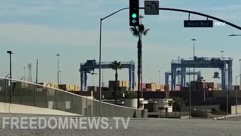 Cargo ships backed up in Long Beach, California, unable to enter the port