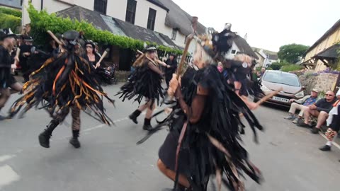 Beltane Border Morris dancing Brimfield at the Church House Inn, Stokeinteignhead, Devon, 16 6 2023