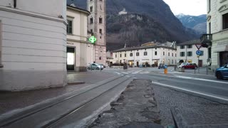 Swiss train leaving Tirano, Italy