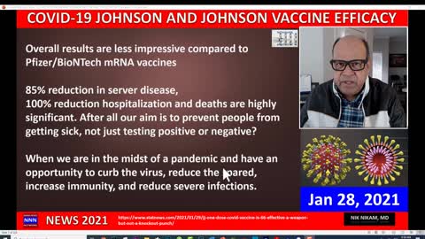 COVID 19 JOHNSON AND JOHNSON VACCINE OVERALL 66% EFFECTIVE JAN 28