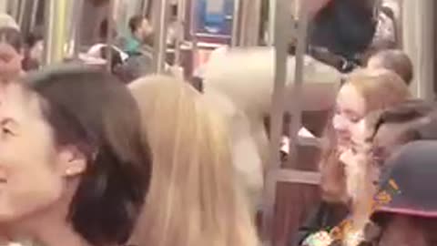 Pony tails man does pull ups on train