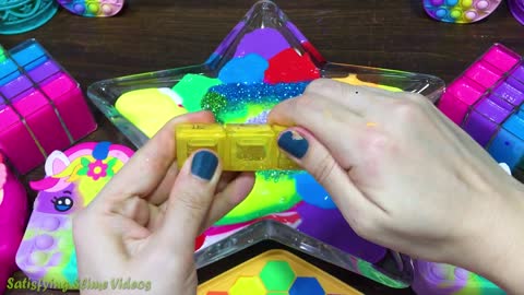 RAINBOW UNICORN !Mixing Random Things into GLOSSY Slime ! #Satisfying Slime Vide