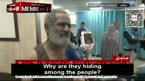 Al-Jazeera interviews a wounded elderly man at a Gaza hospital about how he got hurt