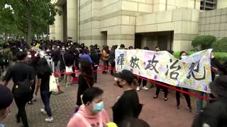 Protesters, police at Hong Kong subversion hearing