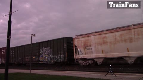 Westbound Mixed Freight Train CN 2838 & CN 3186 Locomotives In Ontario